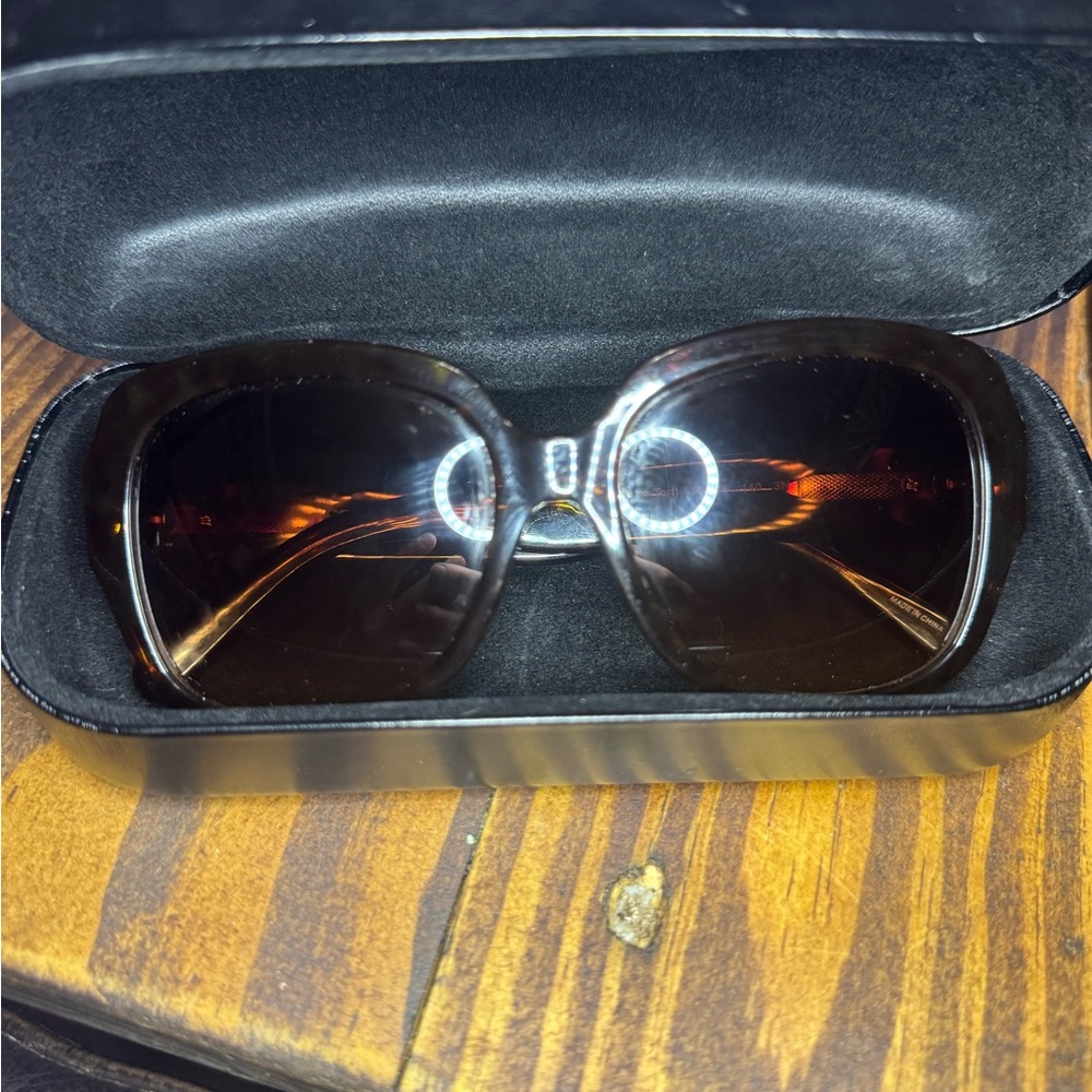 Coach Black and Brown Sunglasses with Gold Heart Accent